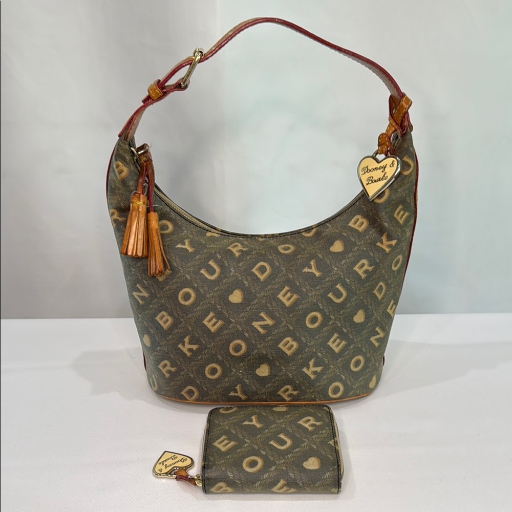 Dooney & Bourke  Vintage Brown Heart Monogram Hobo Bag with matching Wallet